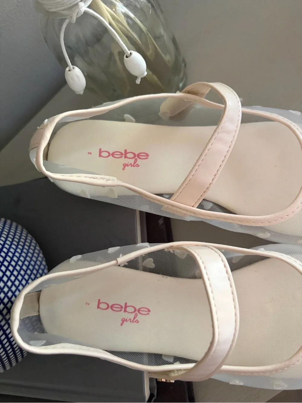 bebe Girls Cream Heart Mesh Mary Janes